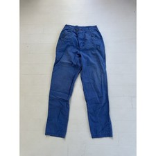 Vintage 1970s High Waisted Saturdays Blue Cotton Built in Belt Pants Size 25