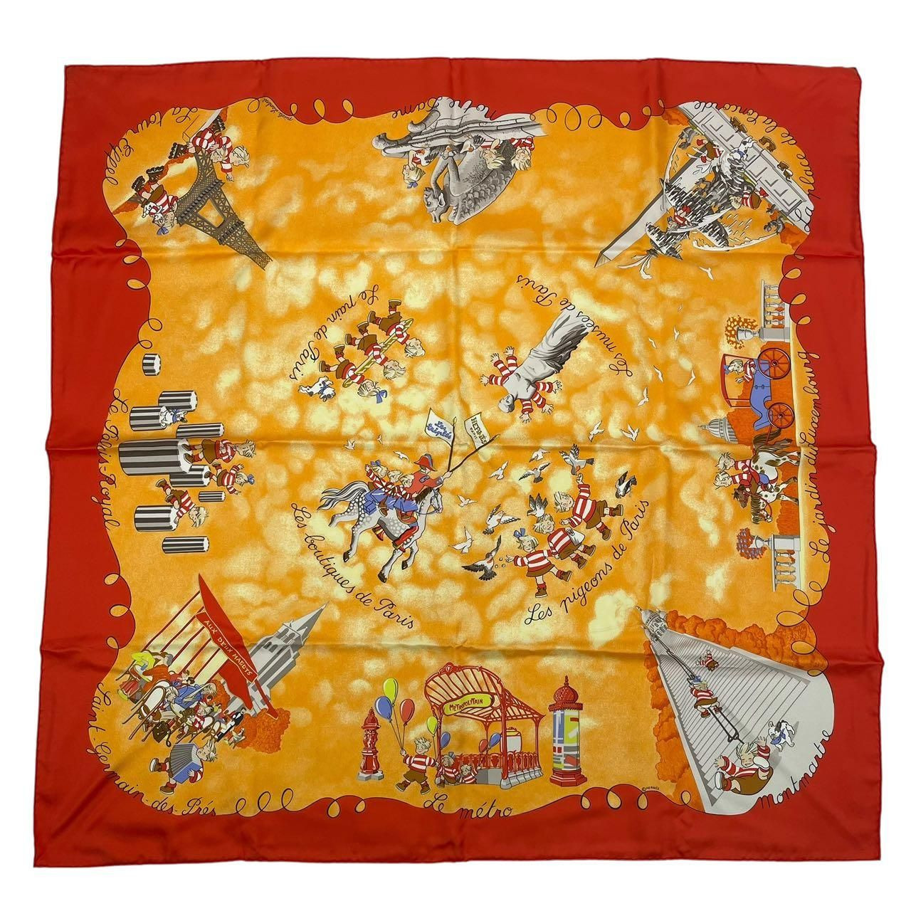 [Rank SA] HERMES Carre 90 "TRIPLES DE PARIS" 100percent Silk Scarf Red Japan
