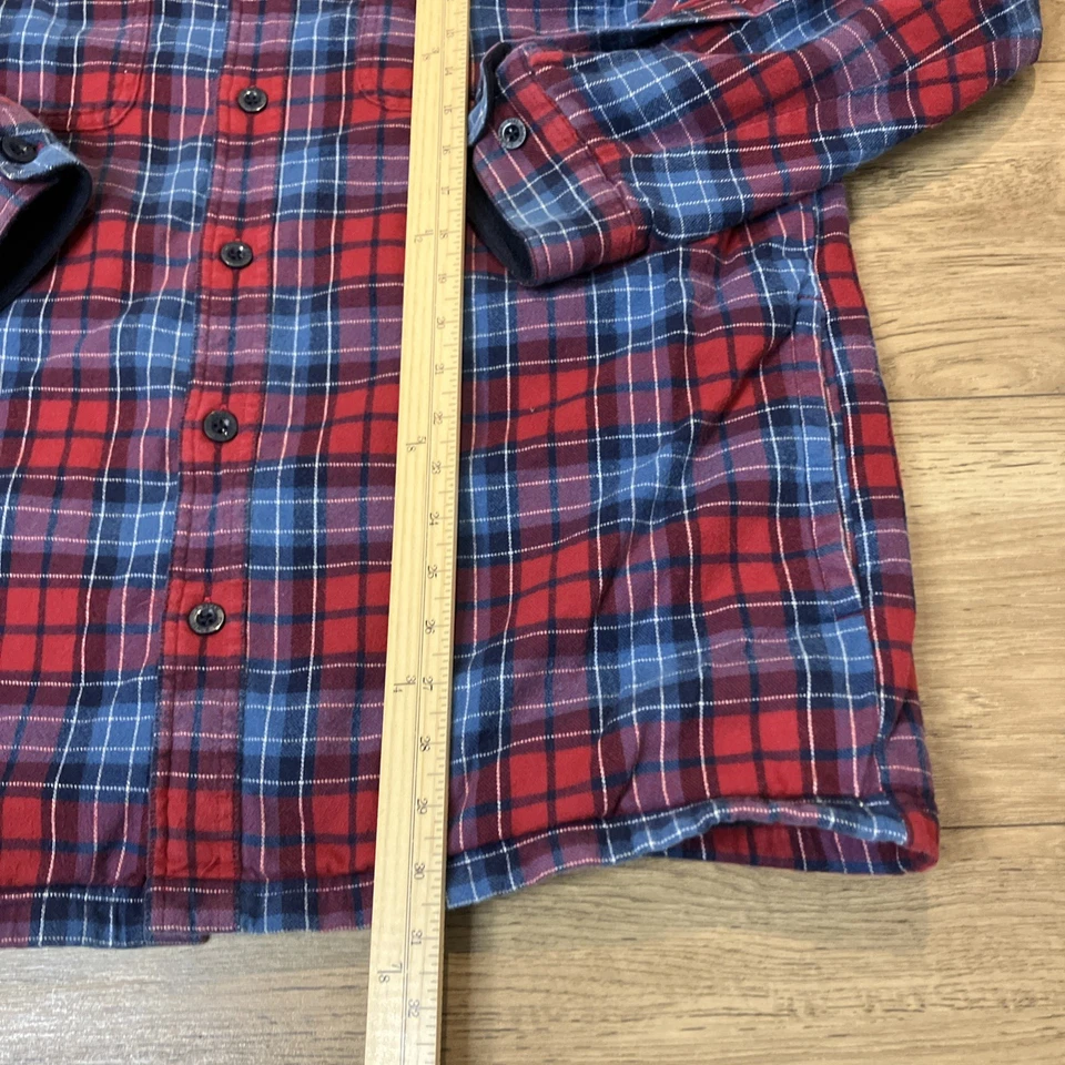 Men's L LL Bean Plaid Fleece Lined Shacket Flannel Jacket Red Blue Button Up - Image 3 of 4