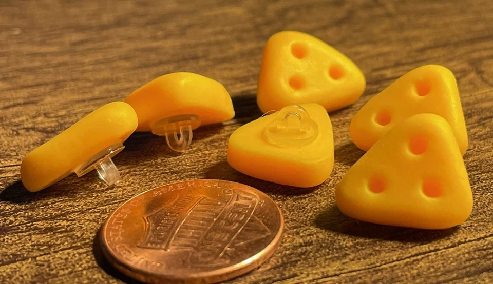 6 Vtg JHB Yellow Wedge of Cheese Rubber Novelty Shank Buttons 14.5mm 9/16" 16189 - Image 2 of 3