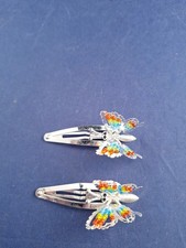 Vtg Rainbow Butterfly Wings 2.5" Hair Barrettes Pair Moveable Wings *16-B-3B