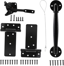 Wood Gate Hardware Set - Heavy Duty 6In T Hinge & Self-Locking Gate Latch & Indu