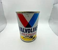 VTG Valvoline 10W-30 Motor Oil Metal Cardboard Can 1 Quart Empty Gas Sign Auto