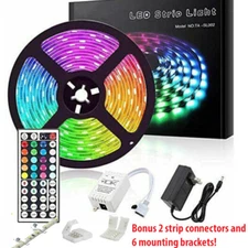 5M RGB 5050 Waterproof LED Strip light SMD 44 Key Remote 12V US Power Full Kit