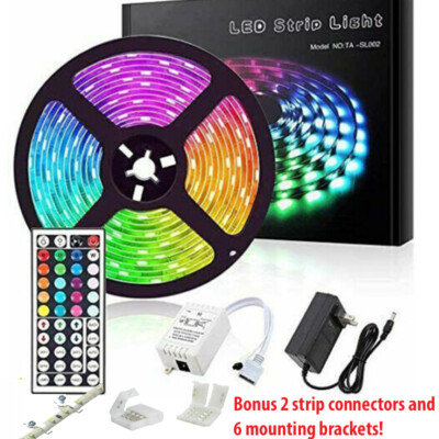 #ad 5M RGB 5050 Waterproof LED Strip light SMD 44 Key Remote 12V US Power Full Kit $15.99