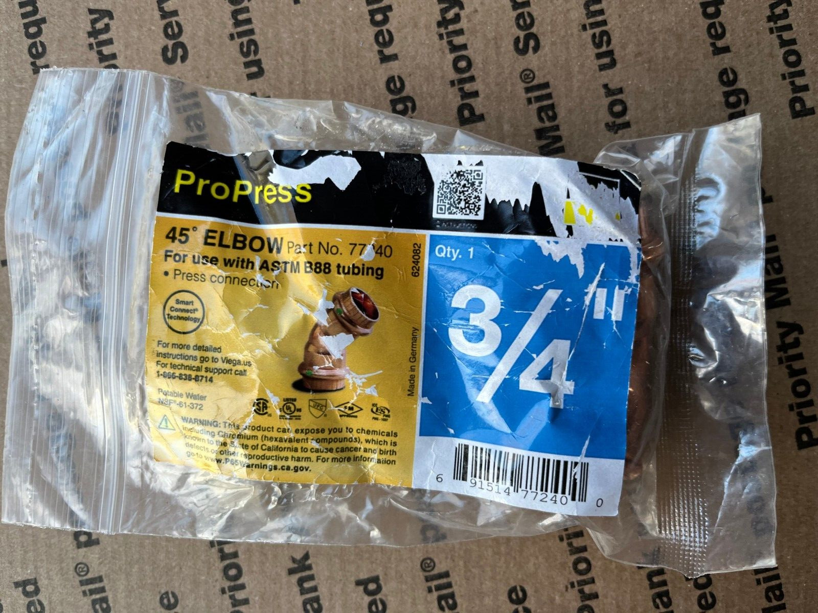 Viega ProPress 3/4 in. Press Copper 45° Elbow # 77240