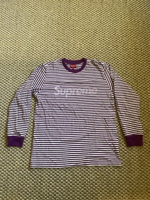 FW15 Supreme Striped Logo L/S top L Large purple long sleeve T