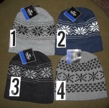 Mens Womens Fleece Lined Ski Hats Beanies Winter Snowflakes NWT