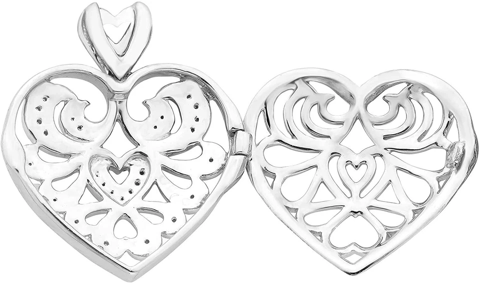 Colgante medallón vintage de diamantes de 1/10 quilates con corazón en plata de ley Foto 4 de 4