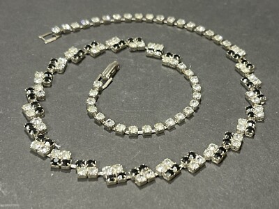 Vintage 90s Rhinestone Bling Necklace Black and White | eBay