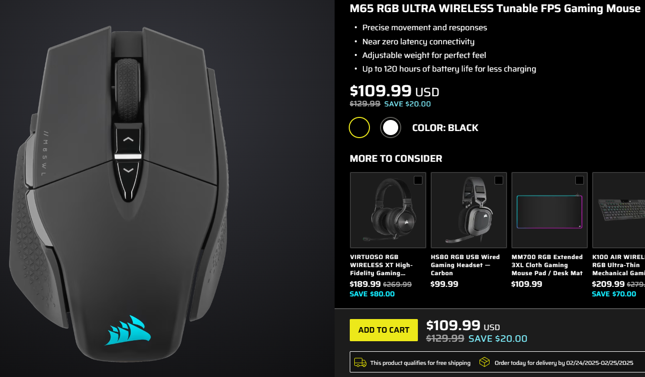 Corsair M65 RGB Ultra Wireless Gaming Mouse
