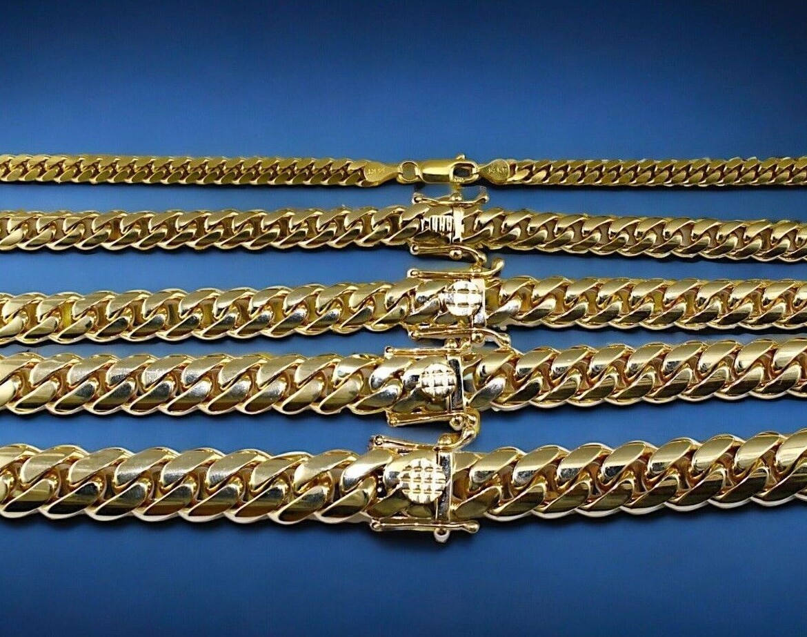14K Yellow Gold SOLID Miami Cuban Link Chain Necklace Tight Links