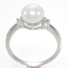 Solid Silver .925 White Pearl CZ Accent Ring