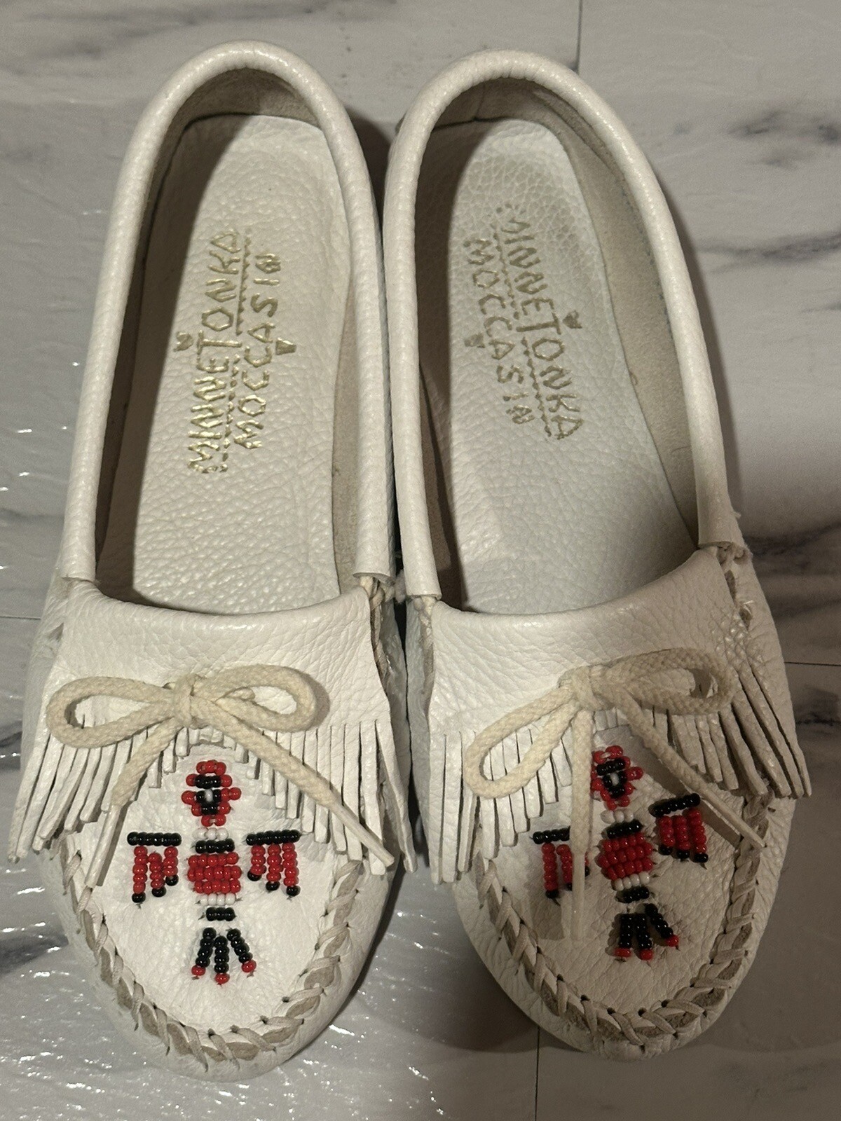 Vintage Moccasins Made In USA Size 6.5 White Beaded eBay