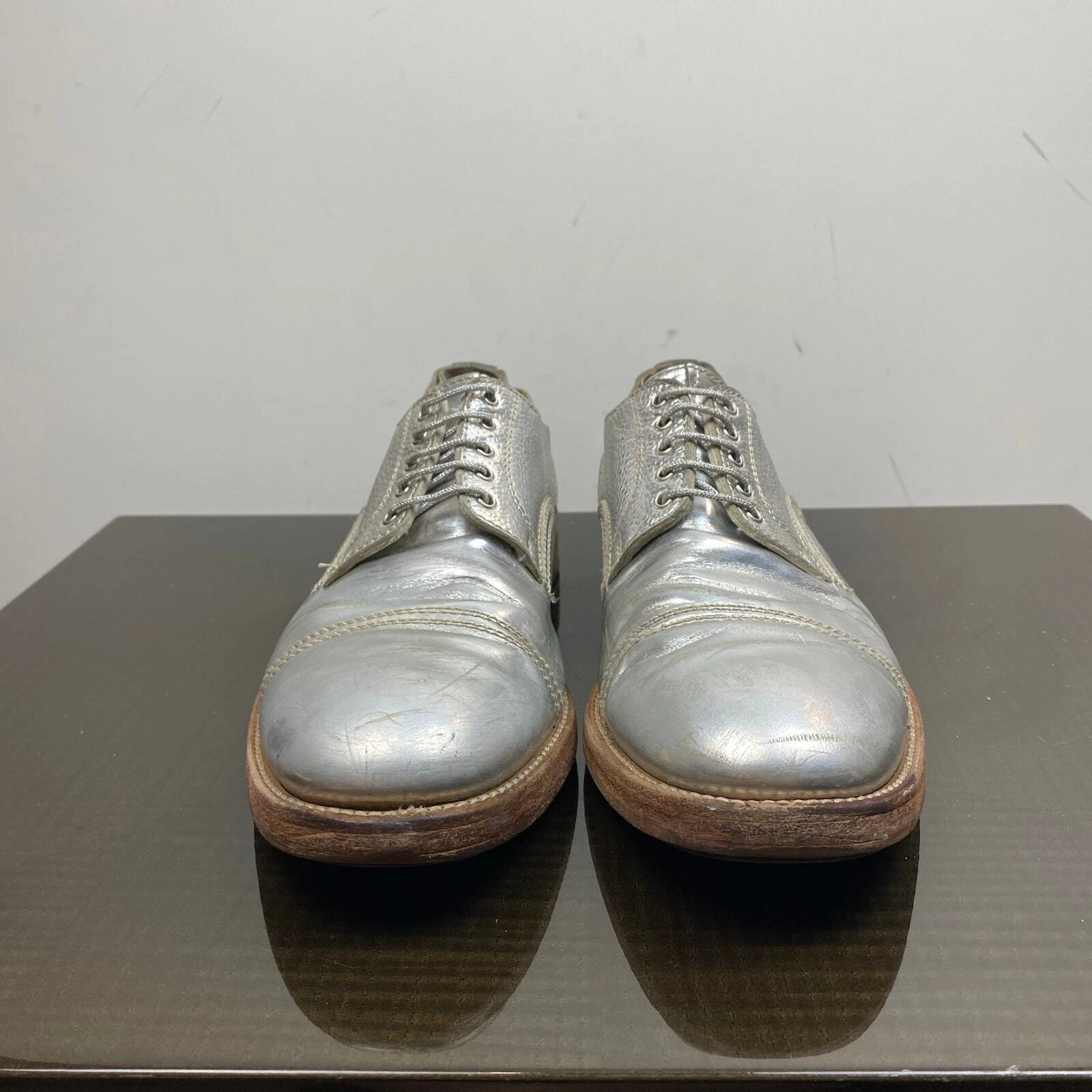 Acne Studios Askin Metal Silver Cap Toe Derby Oxford scarpe uomo 43 US 10