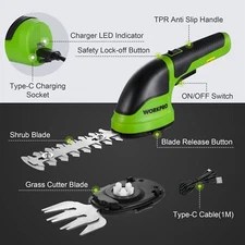 WORKPRO Cordless Grass Shear & Shrubbery Trimmer 2 in 1 Handheld Hedge Trimmer