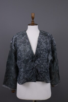 Absolut By Zebra Gray Floral Button Down Lightweight Lagenlook Jacket Size 2 / M