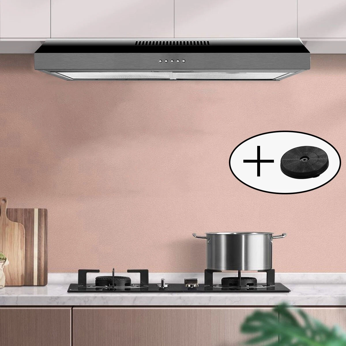  Black Range hood 30 inch, 300CFM Under Cabinet Range Hood with  Ducted/Ductless Convertible Slim Kitchen Over Stove Vent, 3 Speed Exhaust  Fan, LED Lights, Vent Hood with Charcoal Filter : Appliances