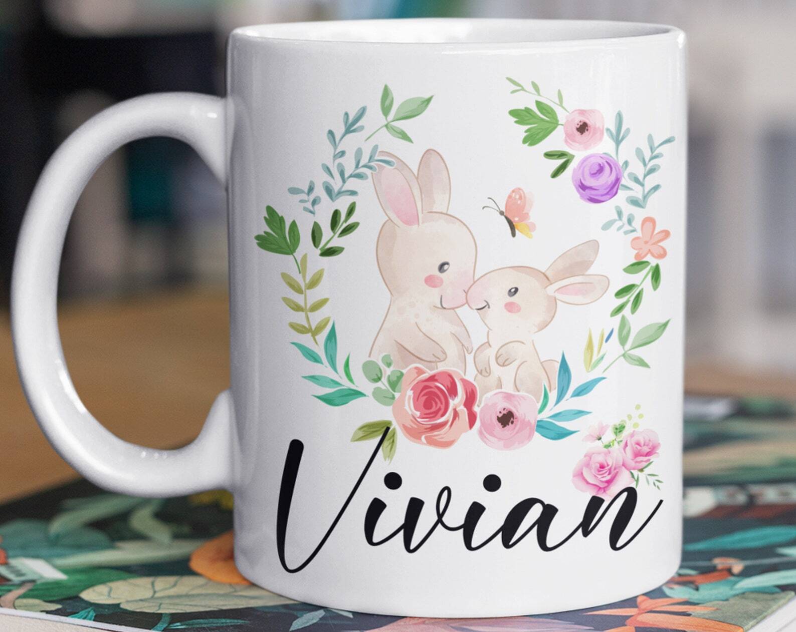 Cute Rabbit Mug Custom Rabbit Coffee Cup Rabbit Gifts For Women Rabbit Coffee