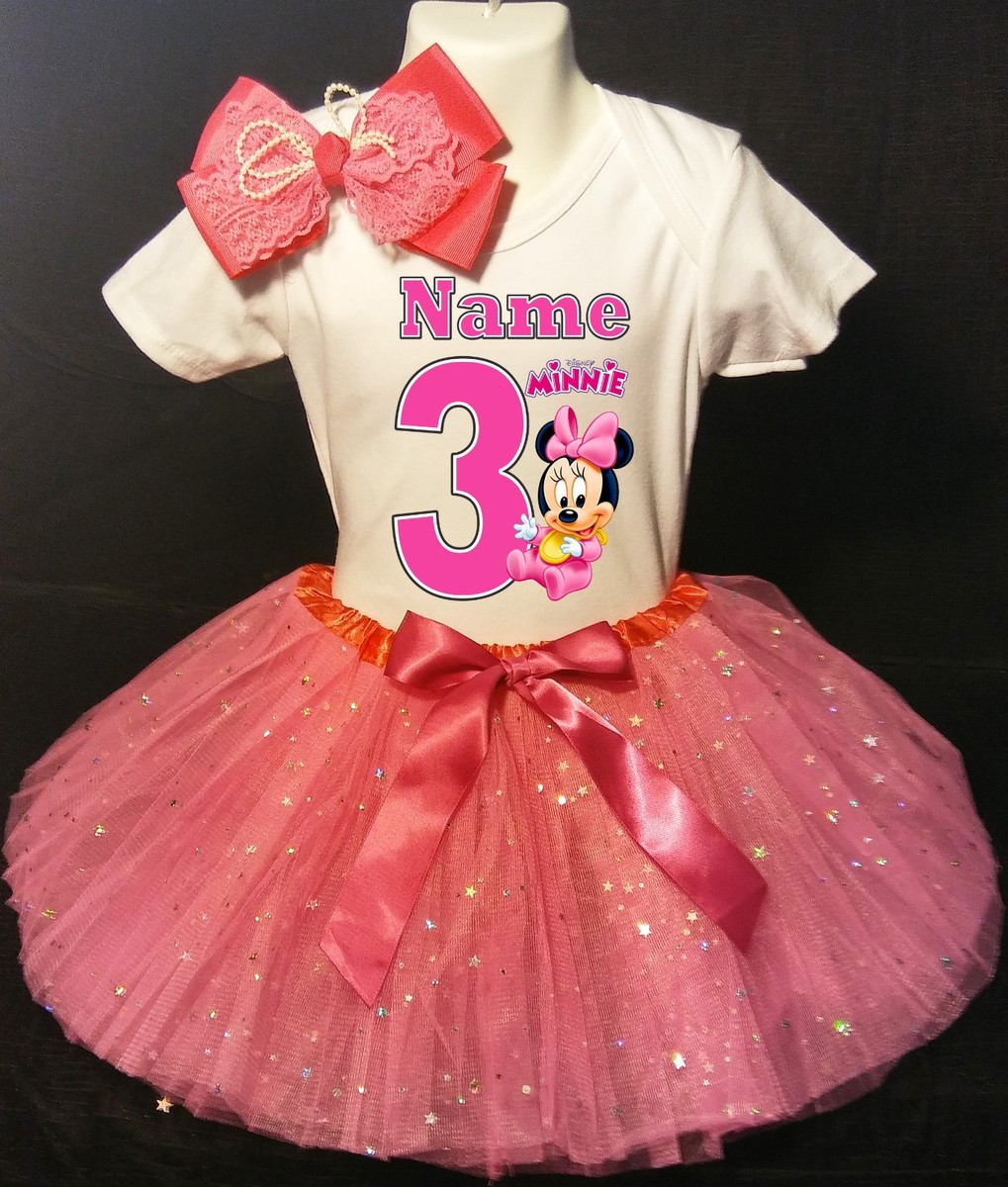 Minnie Mouse **With NAME** 3rd third Baby Fuchsia Tutu Dress Fast Shipping