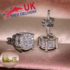 925 Sterling Silver Cluster Stud Earrings Cubic Zirconia Men Women Jewellery UK