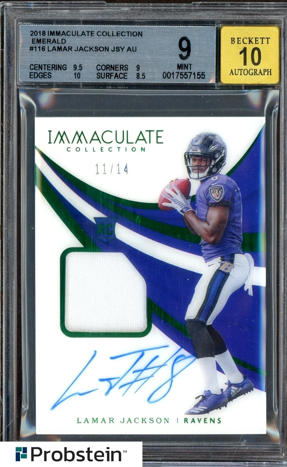 Lamar Jackson Panini Immaculate Collection #116 Rookie Patch Autograph-Emerald