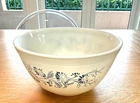 Vintage Pyrex Dark Blue Daisy Floral Mixing Bowl  7" White Milk Glass USA