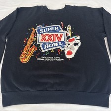Vintage Mens 90 NFL Super Bowl 24 Black L Crewneck Long Sleeve Sweatshirt XXIV