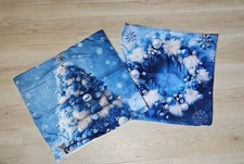 Christmas Tree Wreath Pillow Covers 18” Set of 2 Holiday Decor Blue Winter Accen