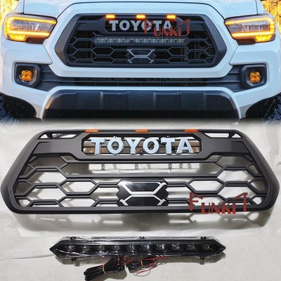 Front Grille For 2016 - 2023 Tacoma Black Upgrade Grill W/Led Lights & Light Bar