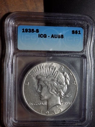 1935-S Peace Silver Dollar - ICG AU55 - Better Date, Better Grade!