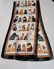 Christmas Theme Cat Print Sheer Scarf 60 Inch Length Meow Merry Christmas