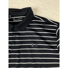 Under Armour Men's Golf Polo Shirt XL HeatGear Black White Stripe Loose Fit