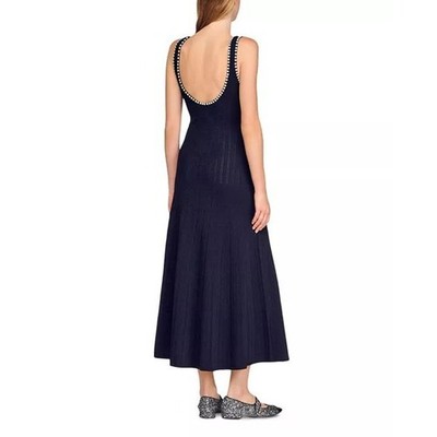 Sandro Manuella Knit Midi Dress Noir Black Pearl Trim H25MANUELLA Size 34  NEW | eBay