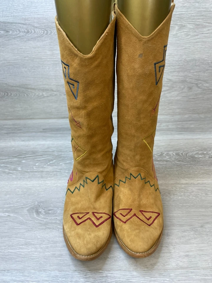 Женские коричневые кожаные ковбойские сапоги Nina 6,5 до середины икры на блочном каблуке комфортные - Изображение 2 из 4