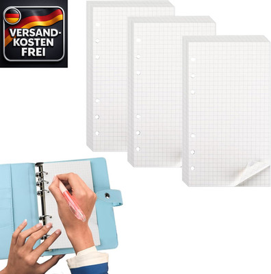 A6 Nachfüllpapier 135 Blätter kariert für Notizbücher & Bullet Journal, 3er Pack