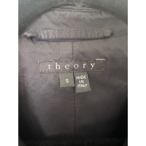 Theory Italian Made Black Cotton Nylon Belted Double Breasted Trench Coat Small - Picture 7 of 10
