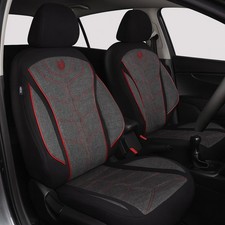 2x Sitzbezüge passend für Skoda Fabia 3 (Schwarz-Rot) | Vordersitze MT2