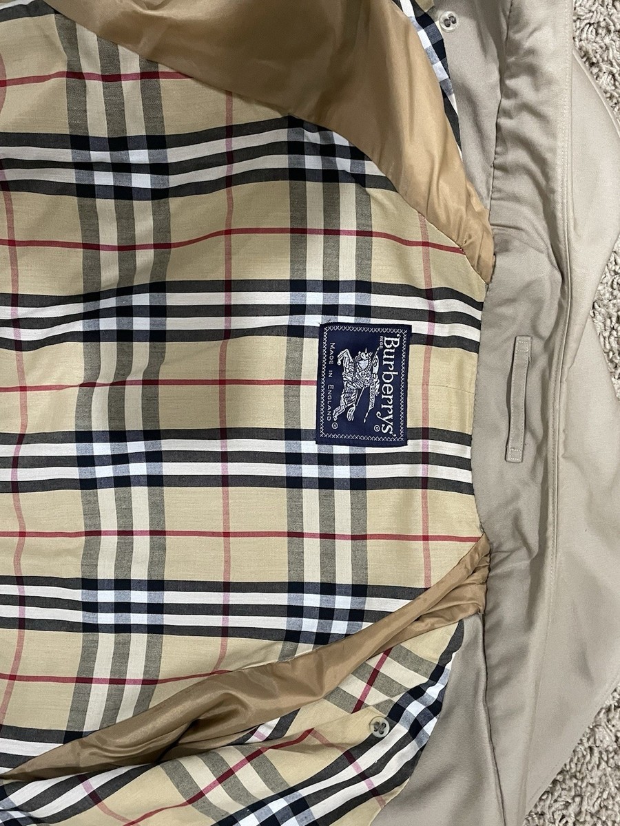 Burberrys Vintage Beige Trench Coat Plaid Lining 50% Cotton 50