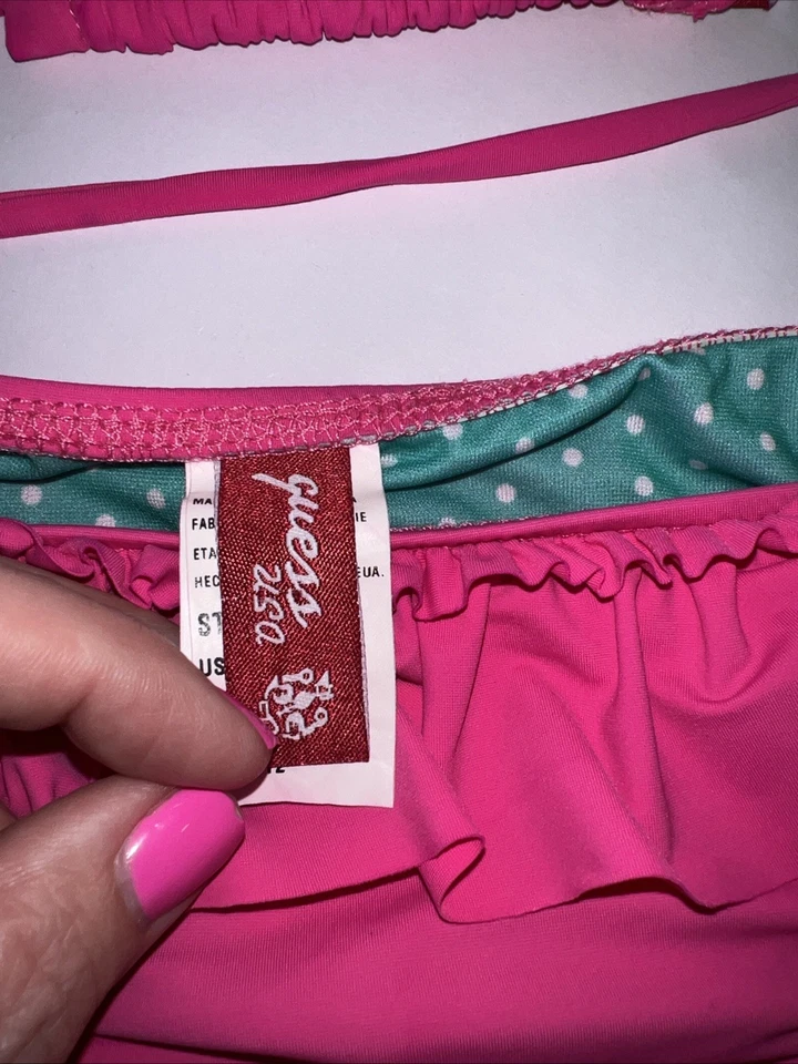 Traje de baño Y2K Guess 2 piezas con volantes triángulo bikini parte superior e inferior con volantes rosa intenso M Foto 3 de 4
