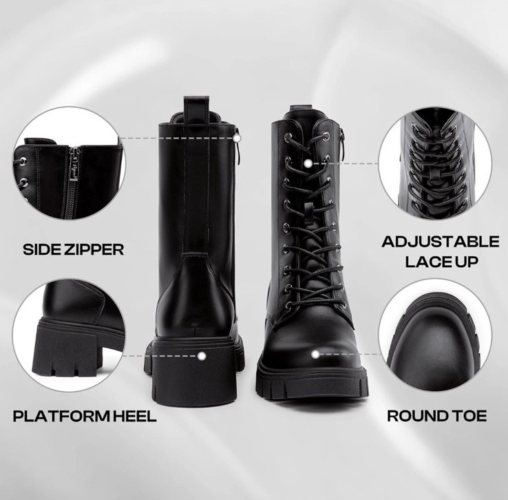 Vepose Women's 11 Mid Calf Combat Boots Chunky Platform Boot New