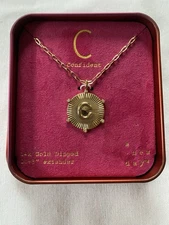 A New Day Necklace C Initial Confident Pendant 14k Gold Dipped 20” New