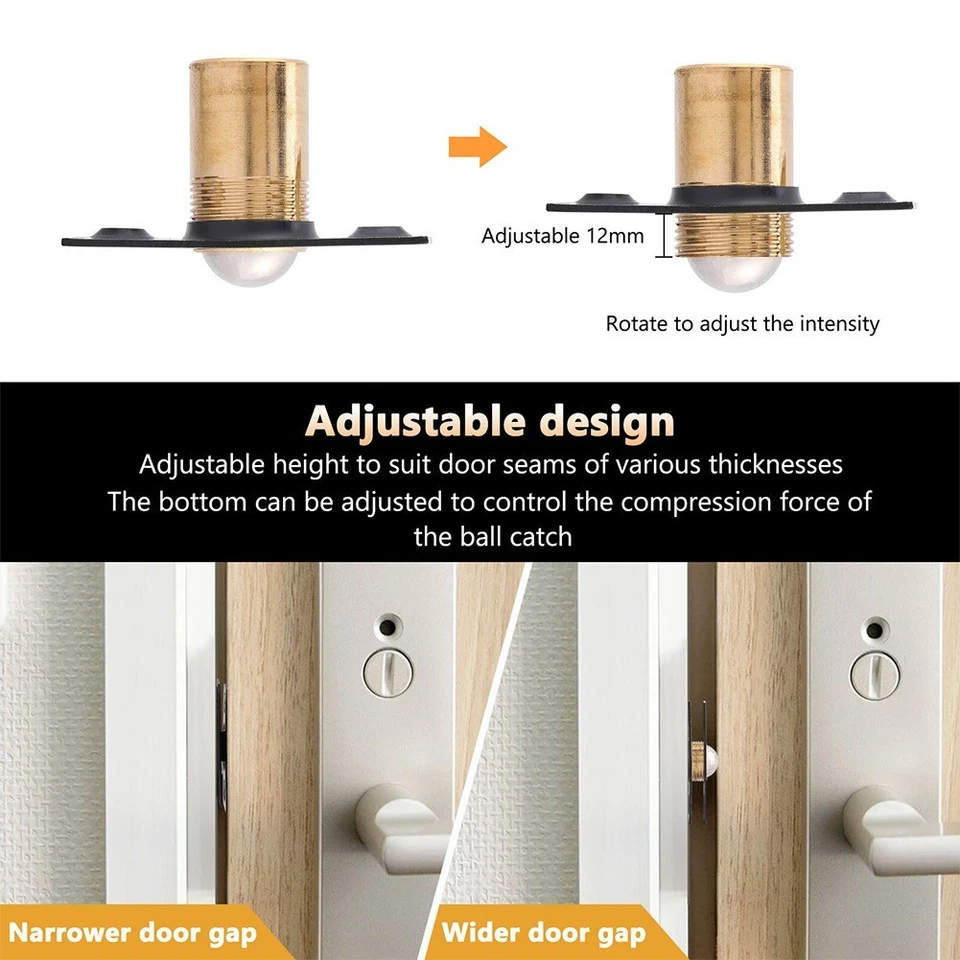 Door Catch Latch Roller Ball With 4x Screws Adjustable Brass Steel Door Internal - Image 3 of 4