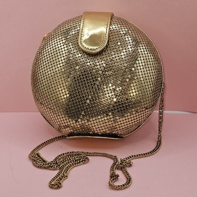 Whiting & Davis Round Gold Mesh Evening Bag   Vintage Shoulder/Crossbody   Rare