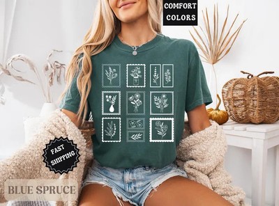 Whimsical Flower Postage Comfort Tee Vintage Style Floral Stamp