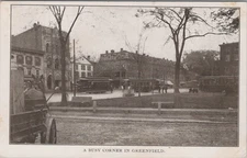 A Busy Corner In Greenfield MA 1900s Electric Trolleys Opera House Postcard