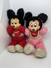 Vtg 1960s Mickey Minnie Mouse Rubber Face Plush Doll Set Disney Japan Gund Bibs