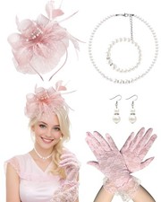 Fascinator Hat for Women Tea Party Headband Tea Party Headpiece and Lace Glov...