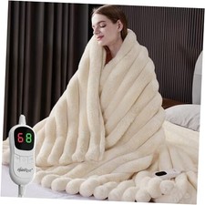 Heated Blanket Full Size, Faux Fur Cozy Heating Blanket with Overheat
