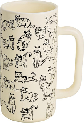 Cat Ceramic Mug, 14Oz Cute Funny Pattern Coffee Cup with Large Handle, Tall Porc